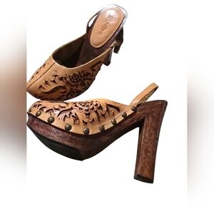 Tooled Leather High Heels Size 37 (US Woman Size 7) Designer SU-SHI